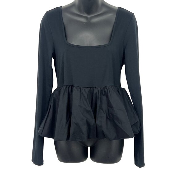 Silence + Noise Large Top Blouse Black Long Sleeve Square Peplum Urban Outfitter - Picture 1 of 9